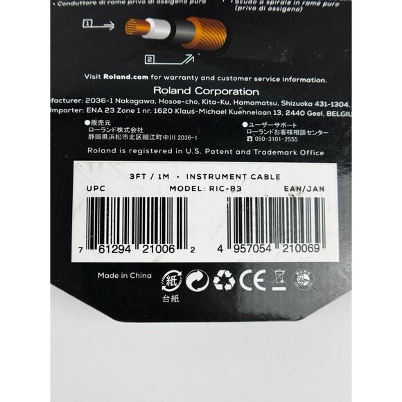 Roland Instrument Cable RIC-B3 Black Series 1/4" Straight/Straight 3-Ft - Picture 5 of 8